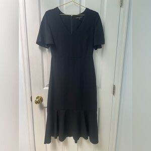 S Banana Republic Black V-Neck Midi Dress with Flutter Hem